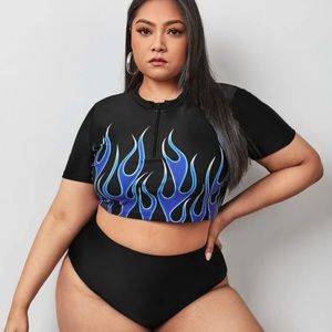 Fire Print Zip Up Bikini